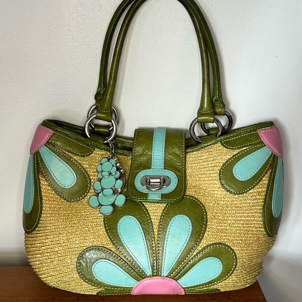 ❄️SOLD❄️Vintage Isabella Fiore Straw Leather Tote Bag